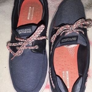 Skechers Go Walk Revolution Black and Navy Sneakers with White Soles$